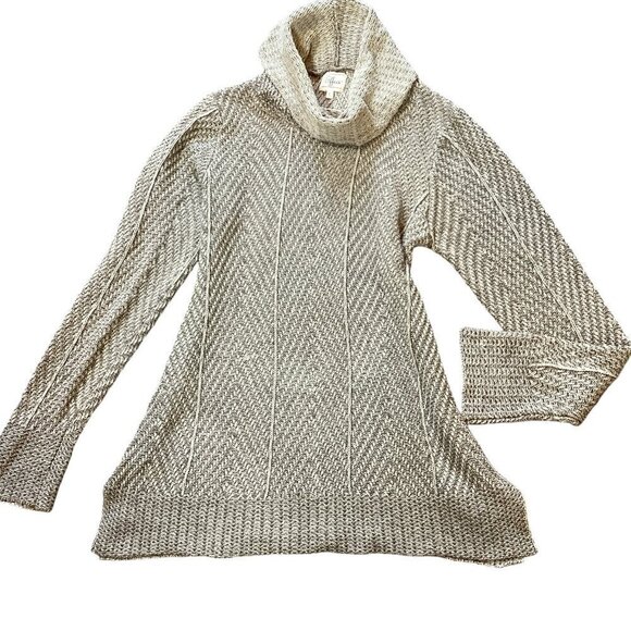 VTG Effeci Cowl Neck Knit Lightweight Tunic Sweater Sz L Beige #306C - Picture 2 of 9